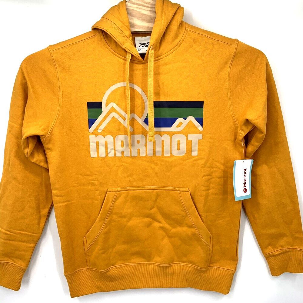 Marmot Yellow Hoodie with Multicolor Design